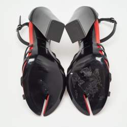 Burberry Black/Red Leather Hove Heel Ankle Strap Sandals Size 36