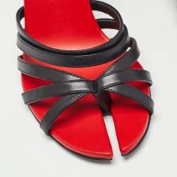 Burberry Black/Red Leather Hove Heel Ankle Strap Sandals Size 36