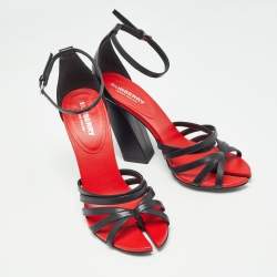 Burberry Black/Red Leather Hove Heel Ankle Strap Sandals Size 36