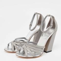 Burberry Grey  Leather Hove Heel Ankle Strap Sandals Size 38