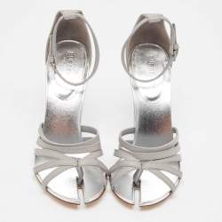 Burberry Grey  Leather Hove Heel Ankle Strap Sandals Size 38