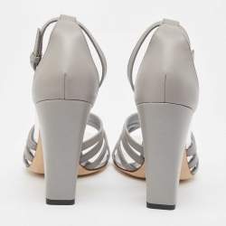 Burberry Grey  Leather Hove Heel Ankle Strap Sandals Size 38