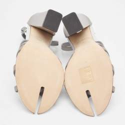 Burberry Grey  Leather Hove Heel Ankle Strap Sandals Size 38