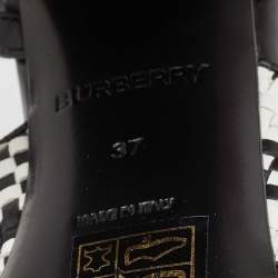 Burberry White/Black Woven Leather Block Heel Sandals Size 37