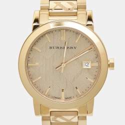 Burberry Gold Check Stamped Gold Plated Stainless Steel The City BU9038 Unisex Wristwatch 38 mm
