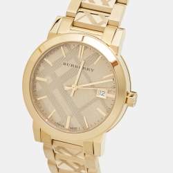 Burberry Gold Check Stamped Gold Plated Stainless Steel The City BU9038 Unisex Wristwatch 38 mm