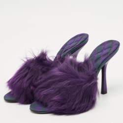 Pre Owned Burberry Prorsum Purple Shearling Fur Slide Sandals Size 36