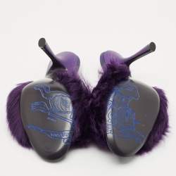 Pre Owned Burberry Prorsum Purple Shearling Fur Slide Sandals Size 36