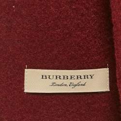 Burberry Brit Burgundy Logo Embroidered Cashmere Fringed Muffler
