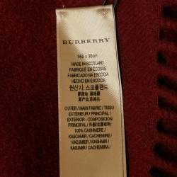 Burberry Brit Burgundy Logo Embroidered Cashmere Fringed Muffler