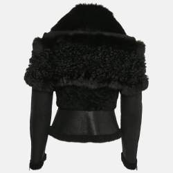 Burberry Black Fox Fur Trim Shearling and Leather Zip-Up Jacket S