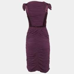Burberry Prorsum Vintage Purple Silk Crepe Ruched Midi Dress S