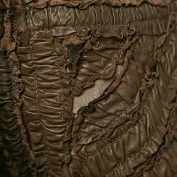 Burberry Prorsum Khaki Green Ruffled Leather Knee Length Skirt S