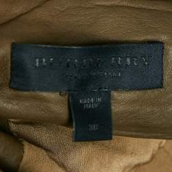 Burberry Prorsum Khaki Green Ruffled Leather Knee Length Skirt S