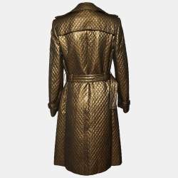 Burberry Prorsum Gold Metallic Quilted Trench Coat S
