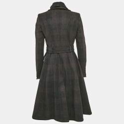 Burberry Black/Purple Checks Wool Blend Coat S