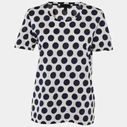 Burberry Prorsum White/Navy Blue Polka Dot Print Cotton T-Shirt M