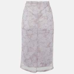 Burberry Prorsum Pink Floral Print Mesh Knee Length Skirt M