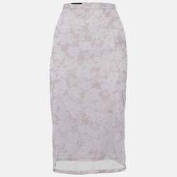 Burberry Prorsum Pink Floral Print Mesh Knee Length Skirt M