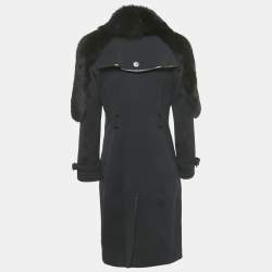 Pre Owned Burberry Prorsum Navy Blue Gabardine Fur Trim Trench Coat S