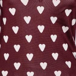 Burberry Prorsum Burgundy Heart Print Knit & Silk Sweater S