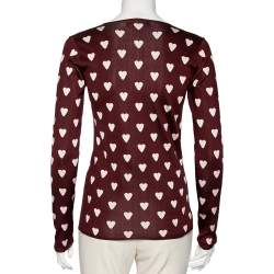 Burberry Prorsum Burgundy Heart Print Knit & Silk Sweater S