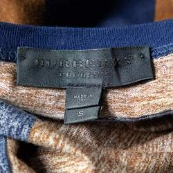 Pre Owned Burberry Prorsum Brown Striped Embellished Detail Round Neck T-Shirt S