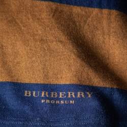 Pre Owned Burberry Prorsum Brown Striped Embellished Detail Round Neck T-Shirt S