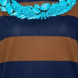 Pre Owned Burberry Prorsum Brown Striped Embellished Detail Round Neck T-Shirt S