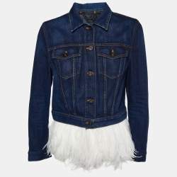 Burberry Prorsum Navy Blue Denim Feather Detail Jacket M