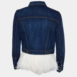 Burberry Prorsum Navy Blue Denim Feather Detail Jacket M