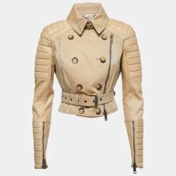 Burberry Prorsum Beige Cotton & Leather Belted Jacket M