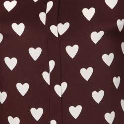 Burberry Prorsum Burgundy Heart Printed Silk Collared Shirt S