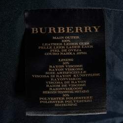 Burberry Prorsum Navy Blue Checker Pattern Leather Double Breasted Trench Coat M