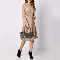 Burberry Metallic Gunmetal Quilted Leather Beaton Tote