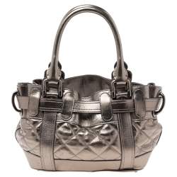 Burberry Metallic Gunmetal Quilted Leather Beaton Tote