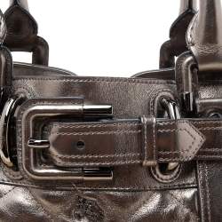 Burberry Metallic Gunmetal Quilted Leather Beaton Tote