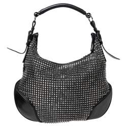 Pre Owned Burberry Black Studded Leather Hoxton Hobo
