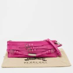 Pre Owned Burberry Propsum Pink Patent Leather Bridle Elongated Clutch Bag