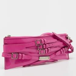 Pre Owned Burberry Propsum Pink Patent Leather Bridle Elongated Clutch Bag
