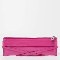 Pre Owned Burberry Propsum Pink Patent Leather Bridle Elongated Clutch Bag