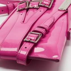 Pre Owned Burberry Propsum Pink Patent Leather Bridle Elongated Clutch Bag