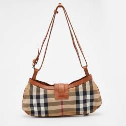 Burberry Beige/Brown House Check Canvas and Leather Shoulder Bag