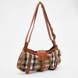 Burberry Beige/Brown House Check Canvas and Leather Shoulder Bag