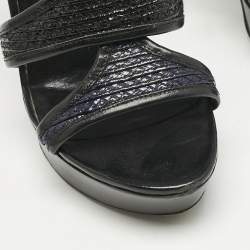 Burberry Black/Beige Leather and Raffia Prorsum Platform Sandals Size 38