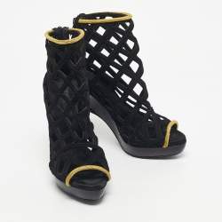 Pre Owned Burberry Prorsum Black Cutout Suede Ankle Length Boots Size 38
