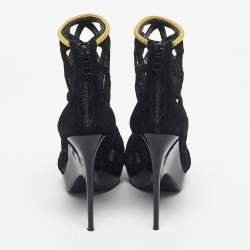 Pre Owned Burberry Prorsum Black Cutout Suede Ankle Length Boots Size 38