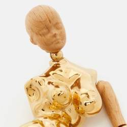 Pre Owned Burberry Doll Wood Enamel Gold Tone Brooch
