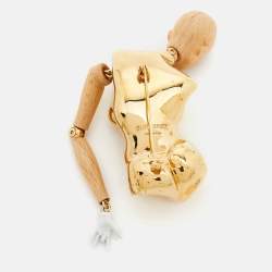 Pre Owned Burberry Doll Wood Enamel Gold Tone Brooch