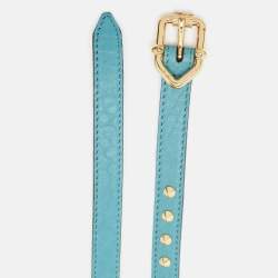Pre Owned Burberry Blue Leather Studded Slim Belt 85 CM